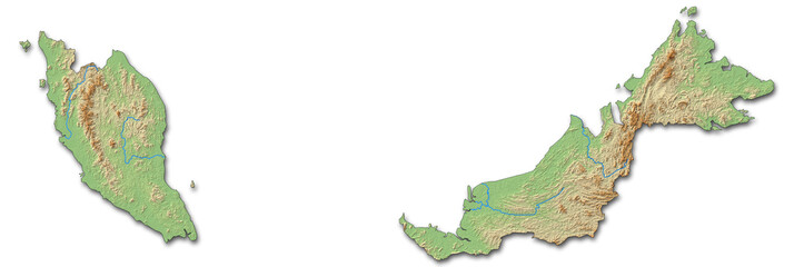 Relief map of Malaysia - 3D-Rendering