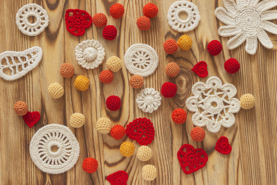 Handmade white crochet pattern, knitting, sewing. Christmas, yuletide, Valentine's day