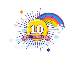 Anniversary outline modern colorful background with sun and rainbow