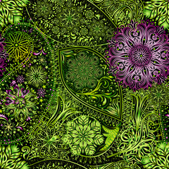 Paisley vintage floral motif ethnic seamless background. Abstract lace pattern. Ability to edit the colors, without losing seamlessly. Hand drawing colorful wallpaper. EPS8 vector texture.