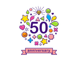 Anniversary outline modern colorful background with stroke icons