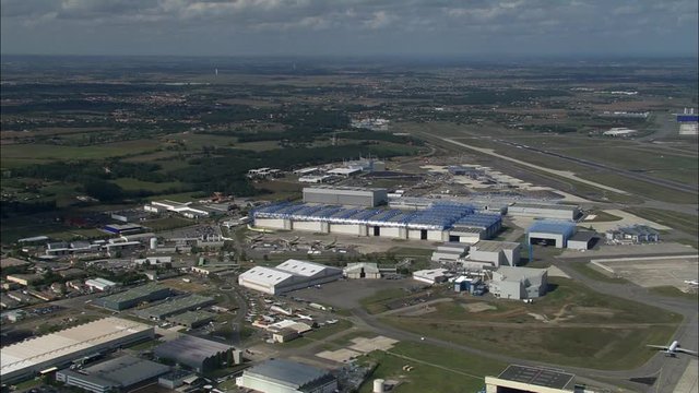 Close Shot Of A380 At Airbus, dustries With Pull Out