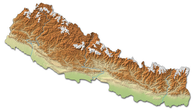 Relief map of Nepal - 3D-Rendering