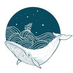 Fototapeta premium Whale under water tattoo art whale in the sea graphic style