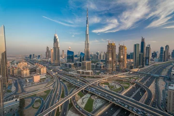 Foto auf Alu-Dibond Skyline von Dubai am Abend © eranda