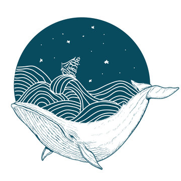 Whale under water tattoo art whale in the sea graphic style