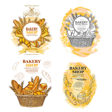 Bakery bread and rolls in wicker basket collection