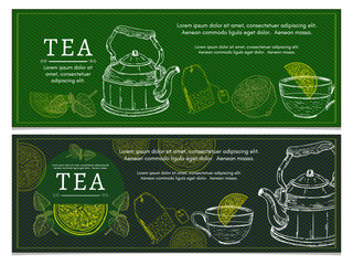 Tea banners lemon kettle tea party ceremony
