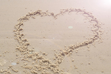 Heart on the sand, the view from the top, a symbol of love.