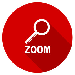 Flat design red round zoom vector icon
