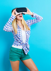 Woman using a virtual reality headset