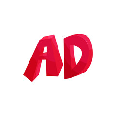 Letters AD icon in cartoon style isolated on white background. Alphabet symbol