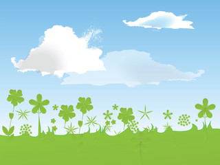 View of the sky with clouds above meadows