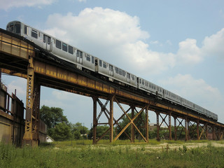 Chicago "el" raised subway track with train 