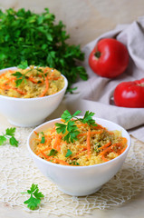 Vegetable Couscous on Bright Background