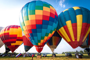 Colorful Hot air balloon is starting to fly