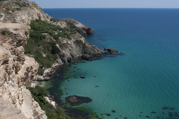Top view of the sea cliffs and the sea