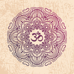 Indian mandala with the Om symbol in the centre. Vector illustration. Good for mehndi tattoo or for ayurveda project design.