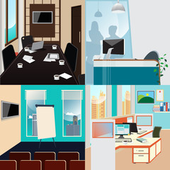 Business Interior Set. Conference Room. Office Work Place. Vector background