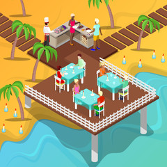 Airport Security Checkpoint with a Queue of Isometric People with Baggage. Vector illustration