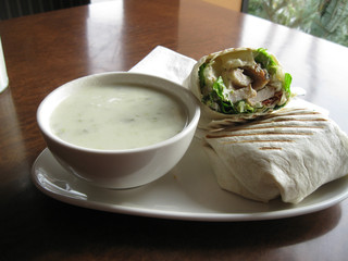 Cream soup and a chicken Caesar wrap.
