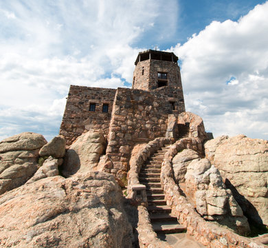 Harney Peak Fire Lookout Watchtower in the Black Elk Wilderness in Custer State Park in the Black Hills USA