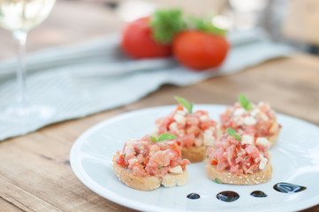 Dakos, Bruschetta  with tomato, greek cheese feta and basil