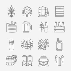 Beer and brewery line icons set