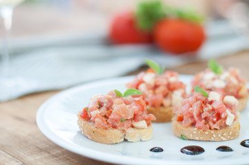 Dakos, Bruschetta  with tomato, greek cheese feta and basil