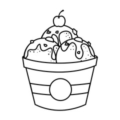 Delicious ice cream with cherry in black and white colors, vector illustration.