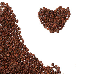 coffee beans heart isolated on white background border corner a place for the advertising text