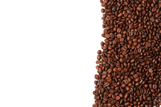 coffee beans isolated on white background border corner a place for the advertising text