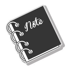 Notebook note diary in black and white colors, isolated flat icon.