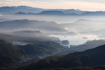 Morning fog over the mountains, view from Adam's Peak, Sri Lanka