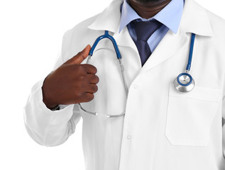 Professional African doctor, isolated on white