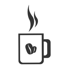 Fresh and hot coffee cup in black and white colors, isolated flat icon.