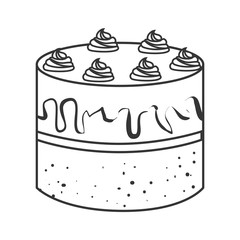 Delicious dessert cake in black and white colors, isolated flat icon.
