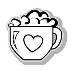 Fresh and hot coffee cup in black and white colors, isolated flat icon.