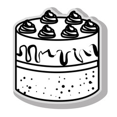 Delicious dessert cake in black and white colors, isolated flat icon.