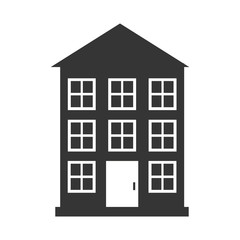Real estate building in black and white colors, isolated flat icon.