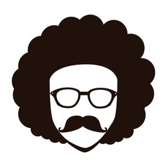 Man afro glasses cartoon , isolated flat icon with black and white colors.