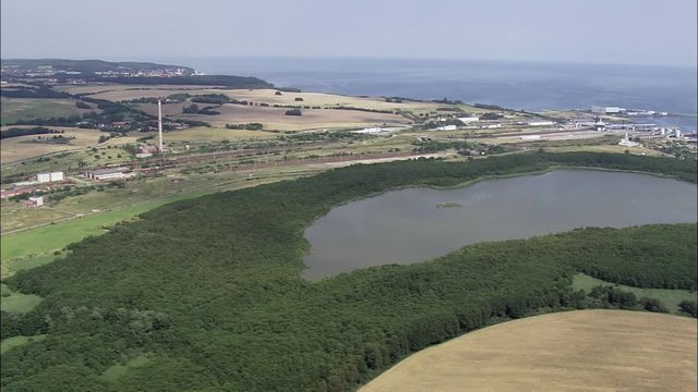 Neu Mukran, Port Town With Train Junction, Approached, Lake
