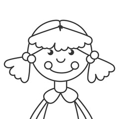 wooden doll toy ,black and white isolated flat icon