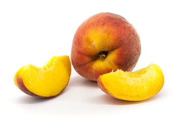 Ripe peach fruit isolated on white background
