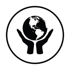 Hands holding planet icon