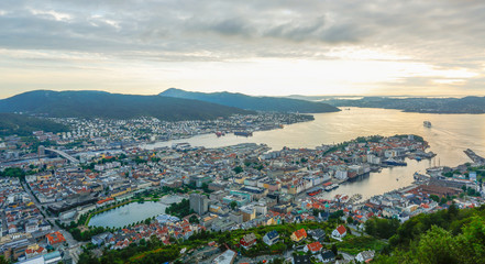 Bergen, Norway city view in evening. 