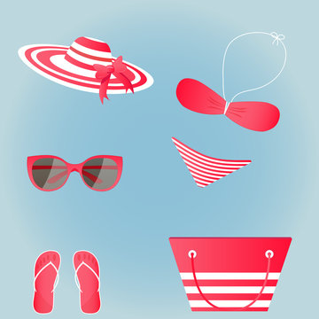 set of flat vector beach accessories