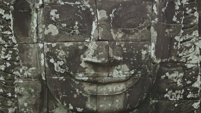 Video 1920x1080 - Huge stone face on the wall. Bayon, Angkor, Cambodia