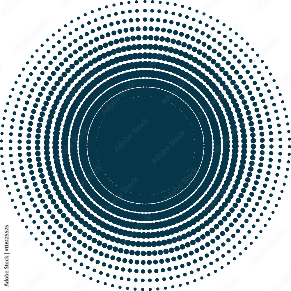 Poster isolated abstract dark blue dotted background. round shape decorative backdrop.