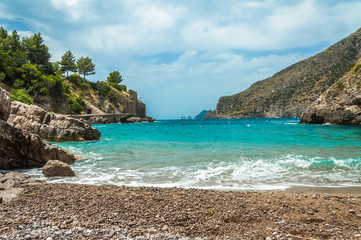 Beachside in Sorrento Peninsula a front of Capri Island